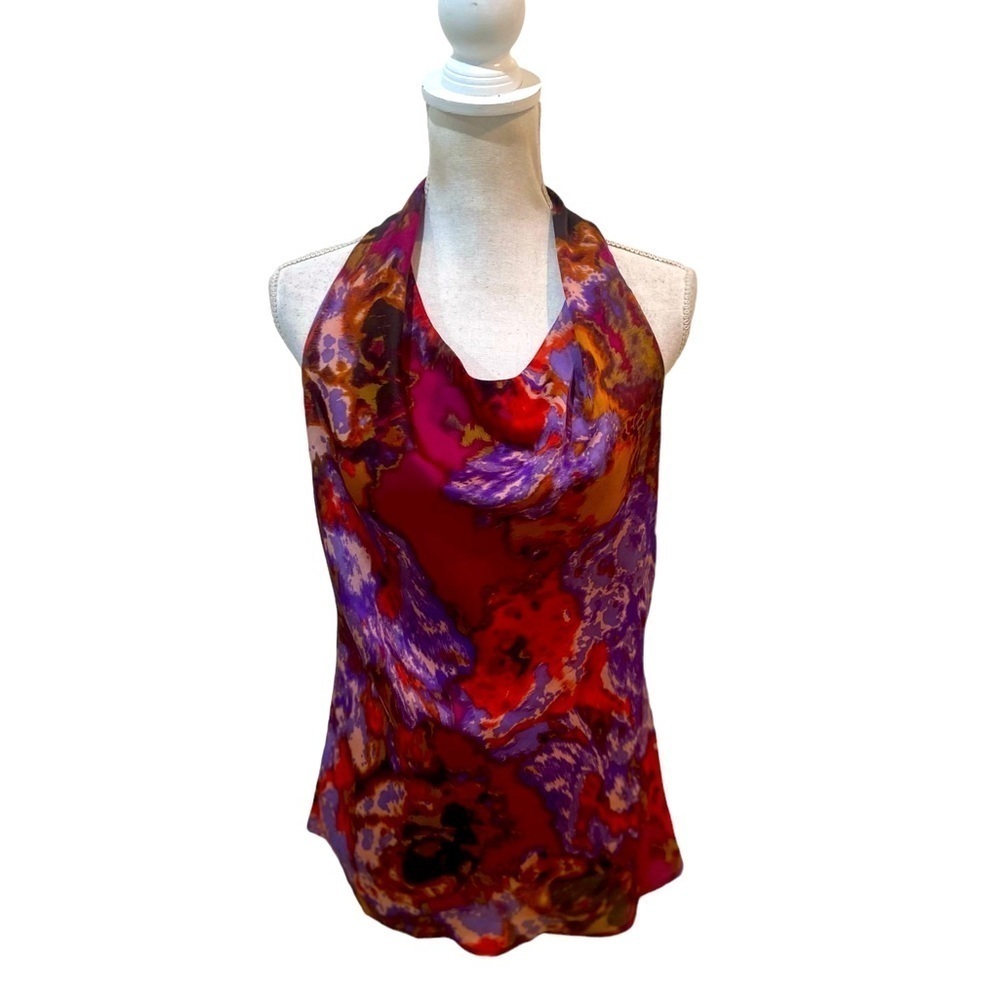 Adiva Red and Purple Abstract Halter Blouse